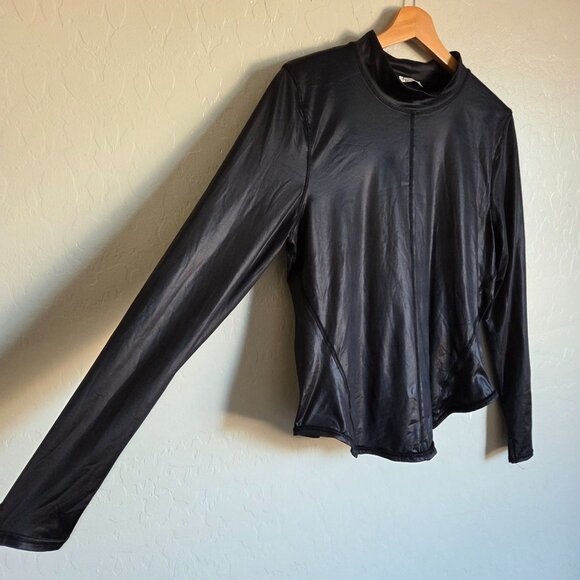Intimately Free People Straight Up Long Sleeve Mock Neck Top Shiny Black Size XL - Picture 5 of 9